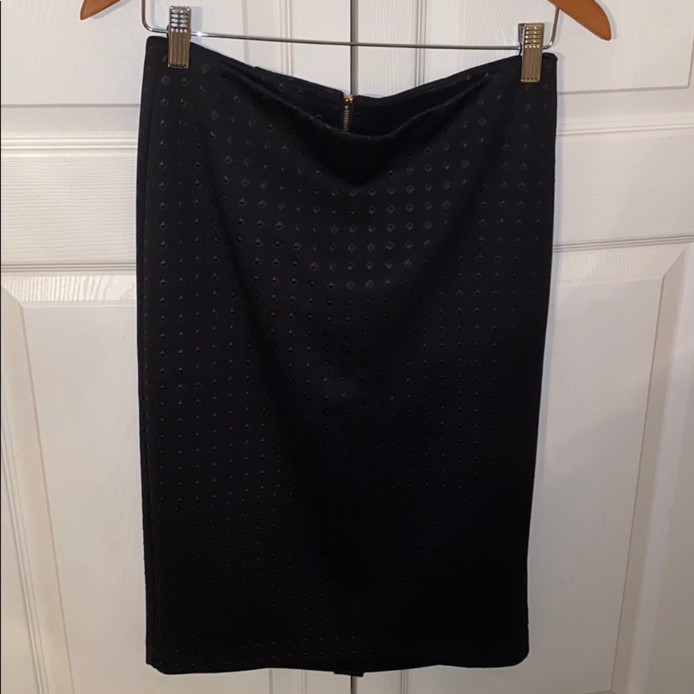 Black fitted skirt with gold tone zipper the back